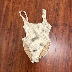 Vintage Cream Crochet One-Piece Swimsuit